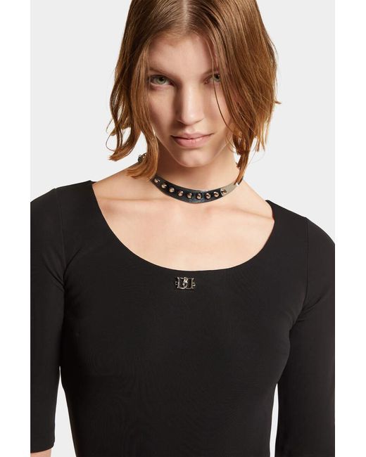 DSquared² Black Logo-Plaque Short-Sleeved Dress