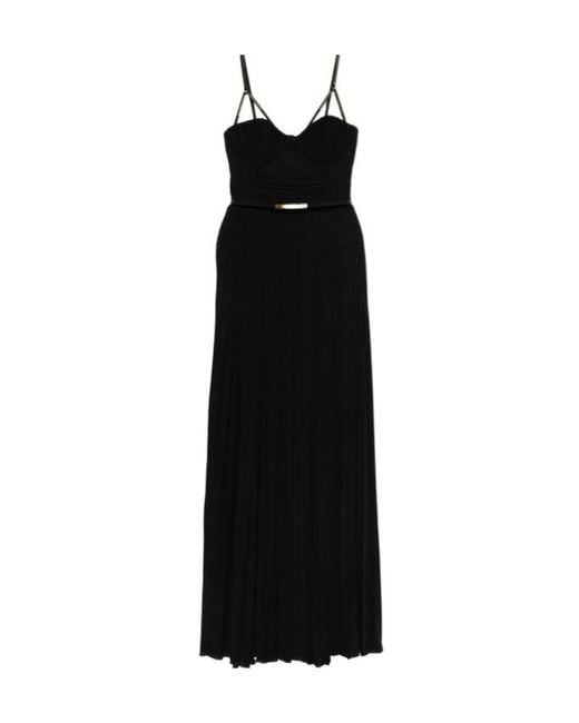 Elisabetta Franchi Black Pleated Spaghetti Strap Maxi Dress