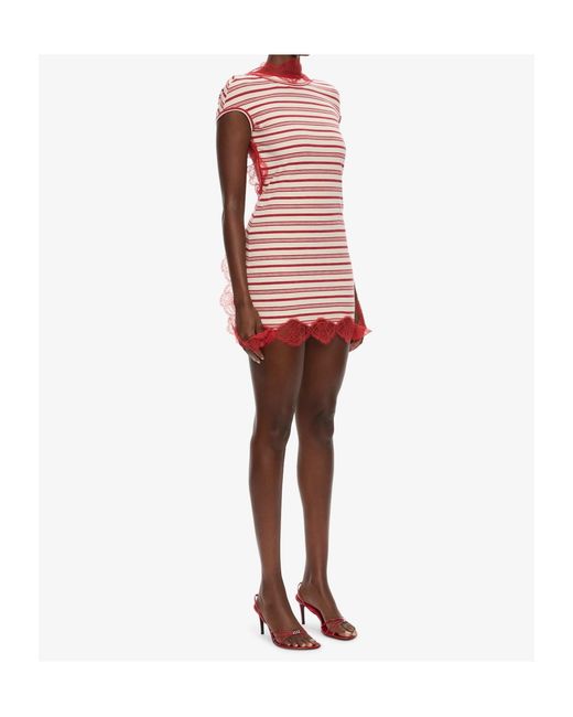Christopher Esber Red Stripe Jersey Lace Trimmed Tee Dress