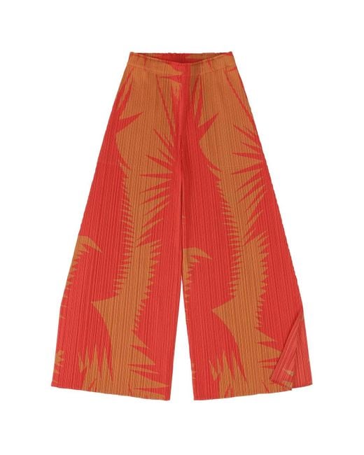 Pleats Please Issey Miyake Red Piquant Cropped Trousers