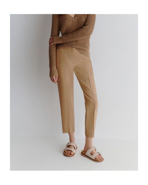Marella Natural Slim-Fit Stretch Viscose And Linen Trousers
