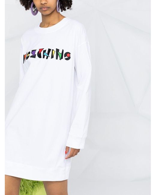 Moschino White Logo Printed T-Shirt Dress