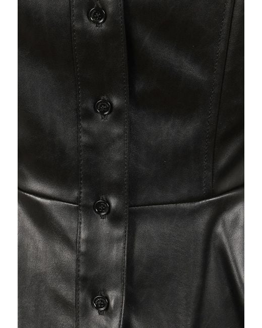 Elisabetta Franchi Black Asymmetrical Peplum Synthetic Leather Shirt