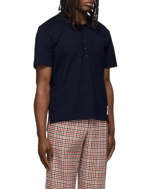 Thom Browne Blue Logo Patch Polo Shirt for men