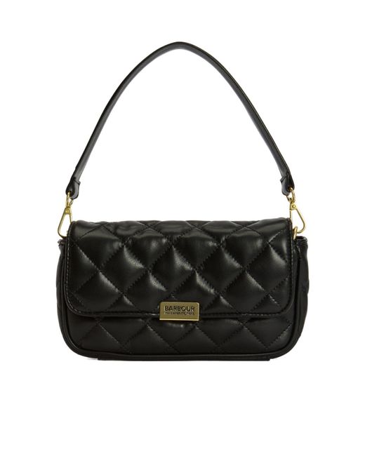 Barbour Black Diamond-Quilted Flap Shoulder Bag