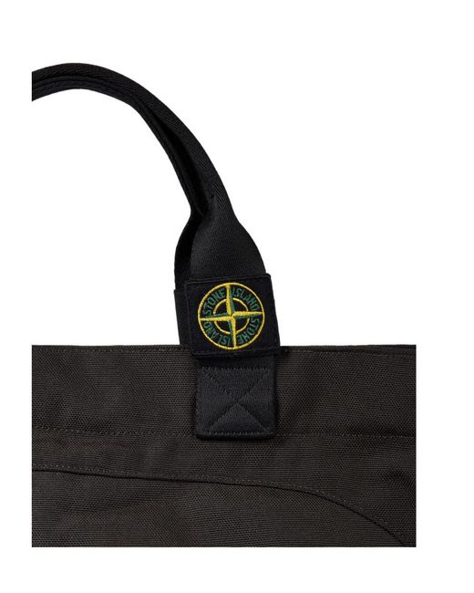 Stone Island Black Tote Bag With Multiple Pockets And Adjustable Strap for men
