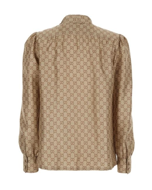 Gucci Natural Printed Long-Sleeve Twill Shirt