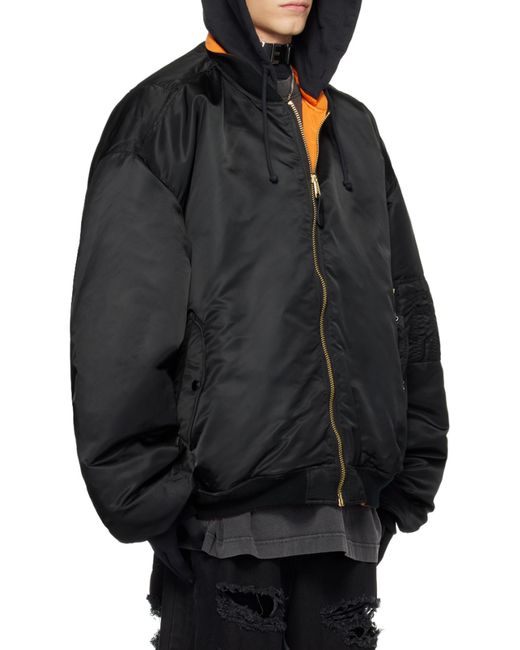 Vetements Black Hooded Bomber Jacket for men