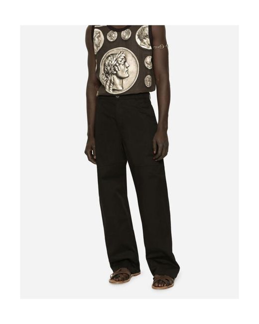 Dolce & Gabbana Black Logo Plaque Straight-Leg Trousers for men