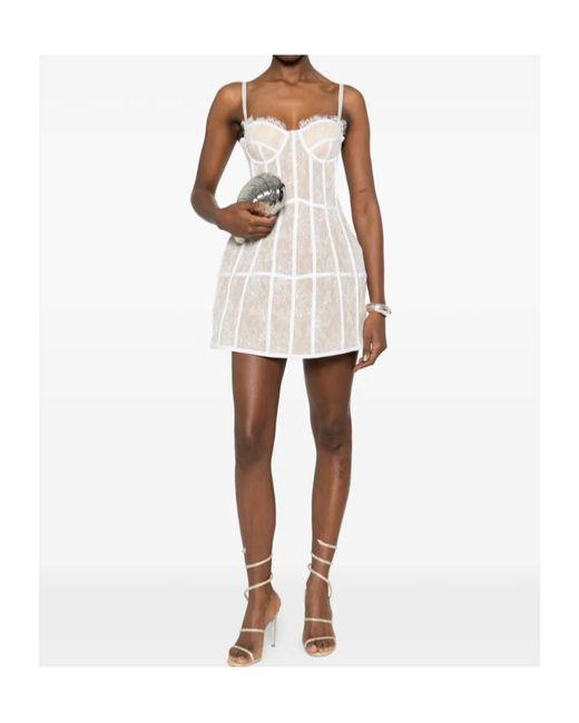 GIUSEPPE DI MORABITO Natural Lace Panelled Mini Dress