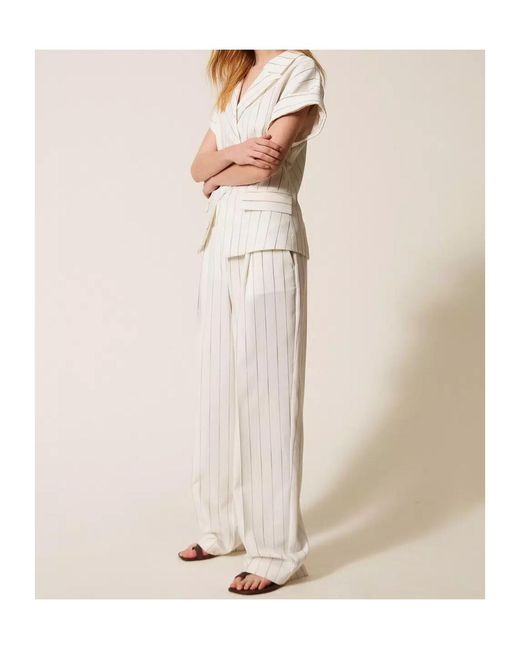 Twinset White Pinstripe Palazzo Trousers