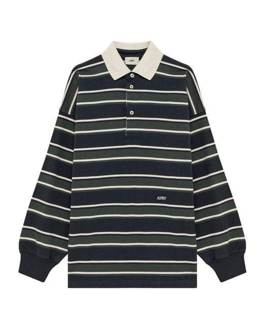 Autry Black Striped Long-Sleeve Polo Shirt for men