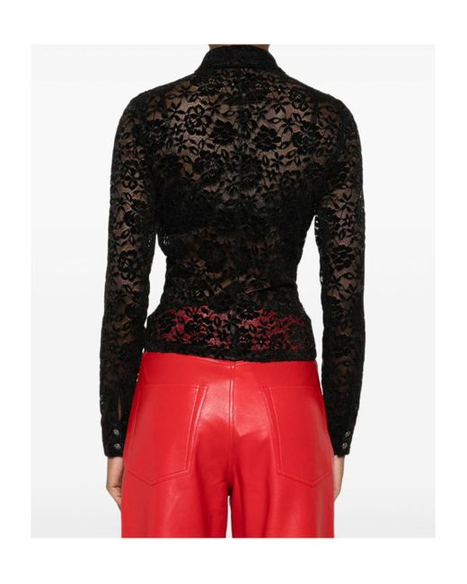 Versace Jeans Black Couture Lace-Detailed Long-Sleeved Shirt