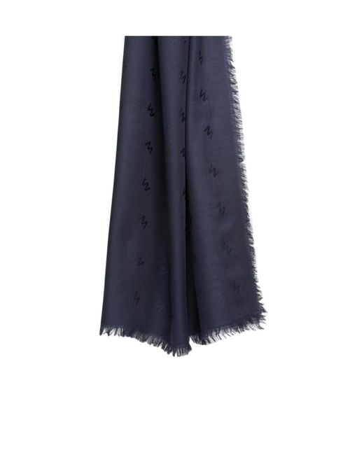 Max Mara Blue Jacquard Wool And Silk Shawl