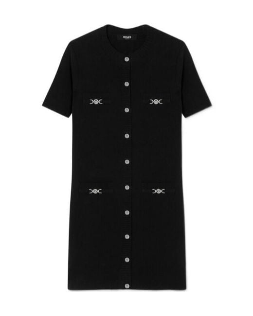 Versace Black Crewneck Knitted Shirt Dress