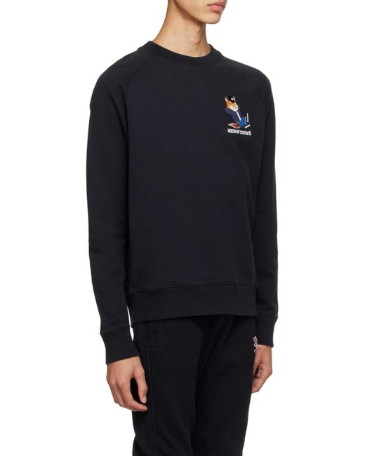 Maison Kitsuné Black Logo-Patch Crew Neck Sweatshirt for men