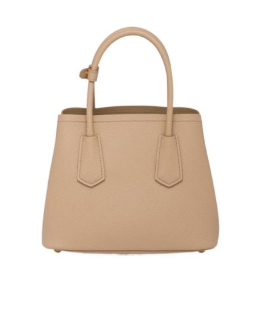 Prada Natural Logo Detailed Top Handle Tote Bag