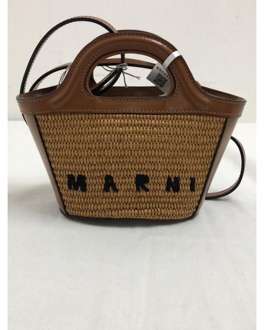 Marni Brown Tropicalia Logo Embroidered Micro Tote Bag
