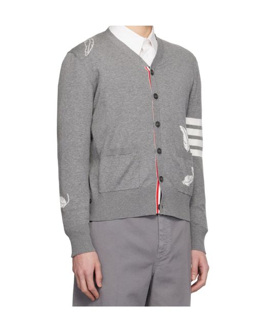 Thom Browne Gray 4-Bar Stripe Cardigan for men