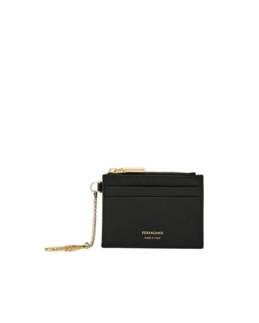 Ferragamo Black Ferragamo Logo Printed Zipped Cardholder