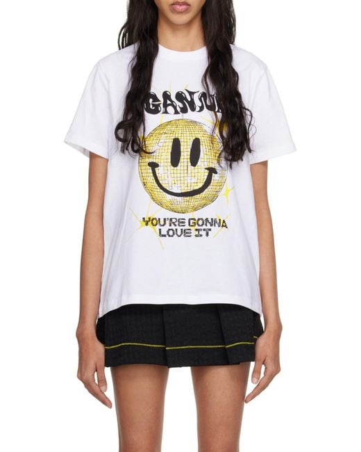Ganni White Smiley Relaxed T-Shirt