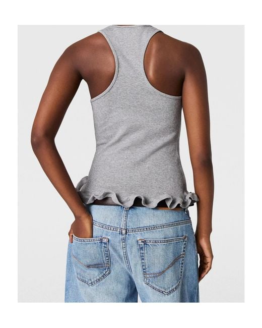 Stella McCartney Gray Frilled Hem Ribbed Tank Top