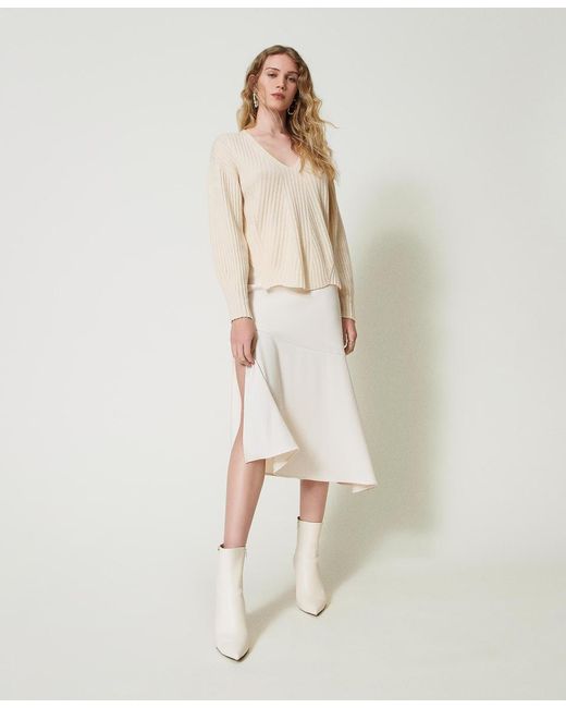 Twinset Natural V-Neck Knitted Jumper