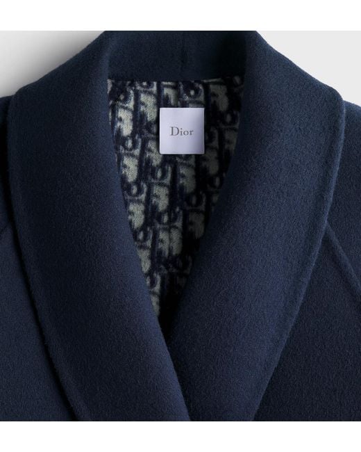 Dior Blue Belted Shawl-Collar Coat