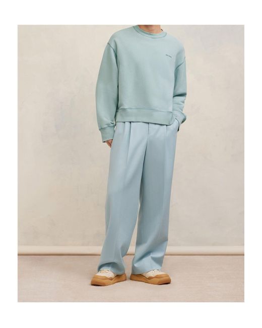 AMI Blue Embroidered-Logo Cotton Sweatshirt for men