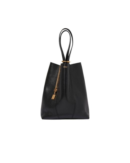 Chloé Black Chloé Spin Charm Detailed Tote Bag