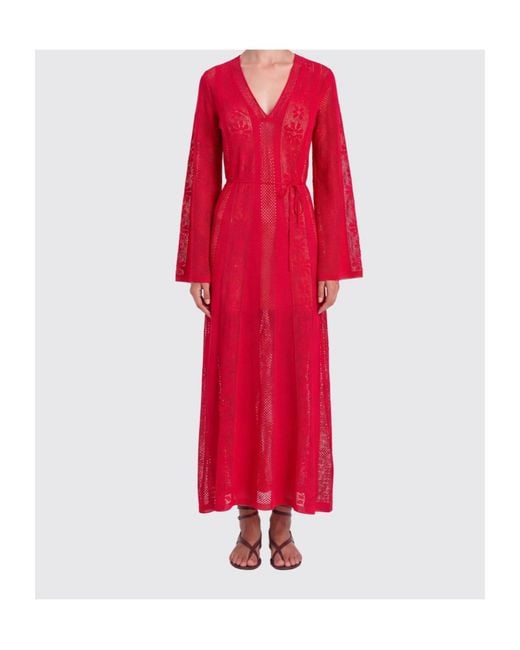 Twinset Red Sheer Floral Knitted Dress