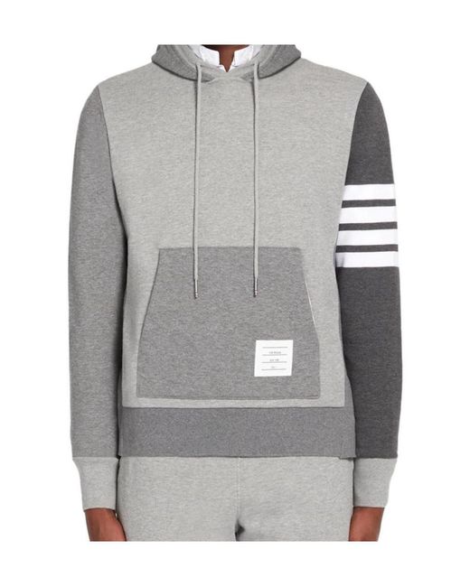 Thom Browne Gray Logo Detailed Drawstring Hoodie for men