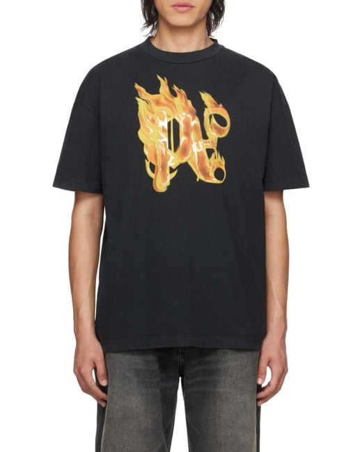 Palm Angels Black Burning Monogram T-Shirt for men