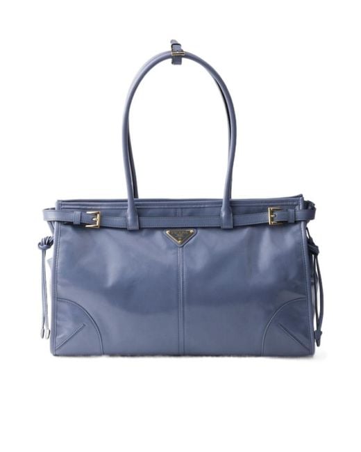 Prada Blue Bonnie Large Leather Handbag