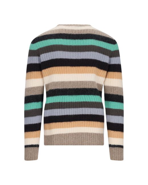 Drumohr Green Striped Ribbed Knit Pullover for men