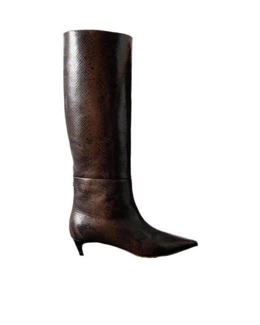 Jimmy Choo Black Snake-Effect Leather Knee Boots