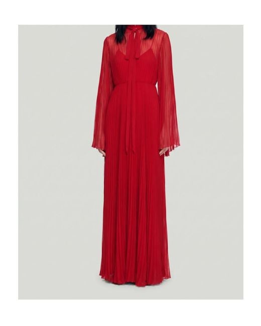 Gucci Red Pleated Pussy-Bow Long-Sleeved Maxi Dress