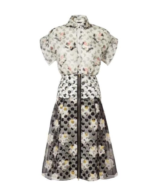 Fendi White Graphic Printed Cocoon Sleeve Midi Dress