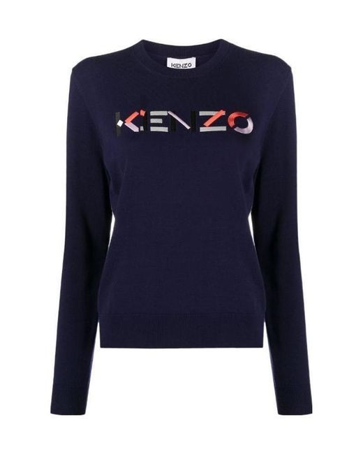 KENZO Blue Logo Embroidered Knitted Jumper