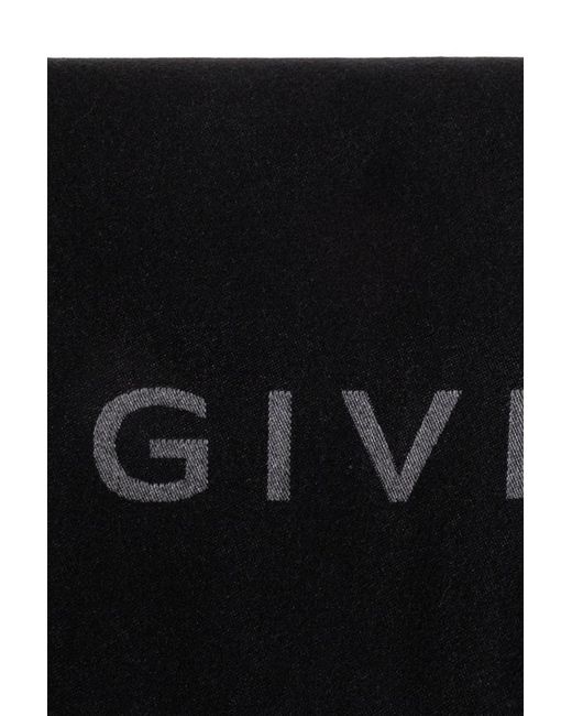 Givenchy Black Logo Fringe Scarf