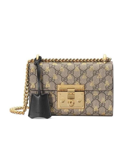 Gucci Natural Gg Bees Padlock Small Shoulder Bag