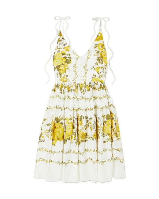 Erdem White Oleander Pleated Print Mini Dress