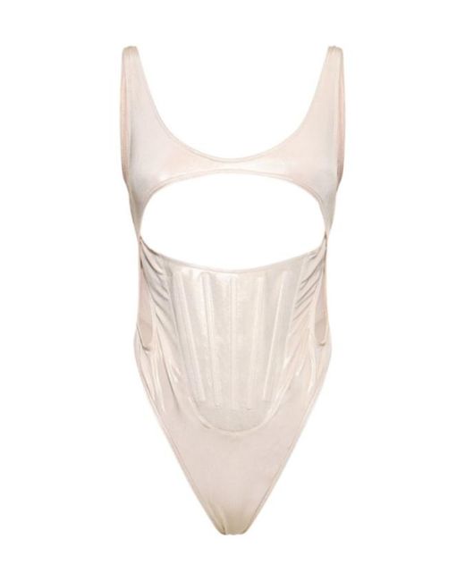 Mugler White Plain Knit Sheer One-Piece Swimsuit