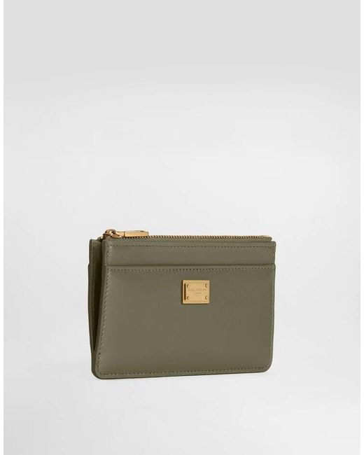 Dolce & Gabbana Gray Logo Plate Zipped Cardholder