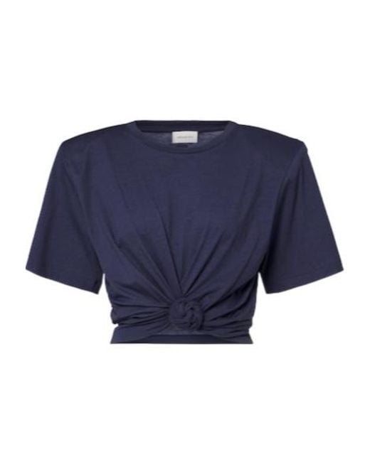 Magda Butrym Blue Cropped Cotton-Blend T-Shirt