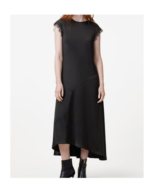 AllSaints Black Lace Trim Asymmetric Dress