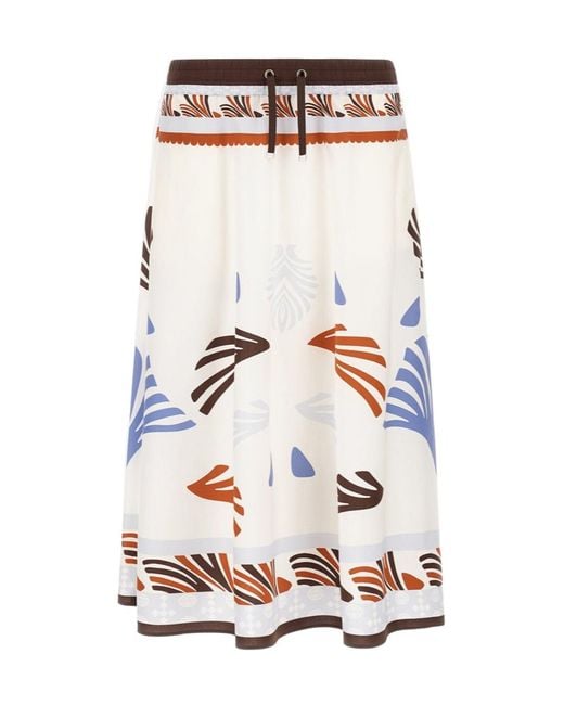 Herno White Summer Printed Midi Skirt
