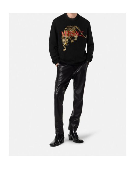 Versace Black Jaguar-Embellished Sweater for men