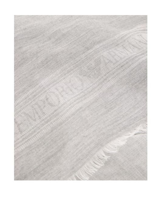 Emporio Armani White Modal Blend Scarf With Jacquard Logo Signature Capsule