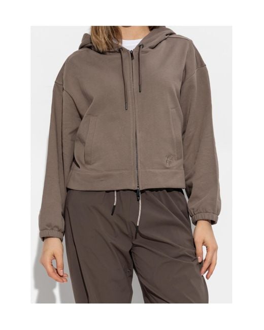 Emporio Armani Brown Asv Logo Embroidered Zip-Up Hoodie